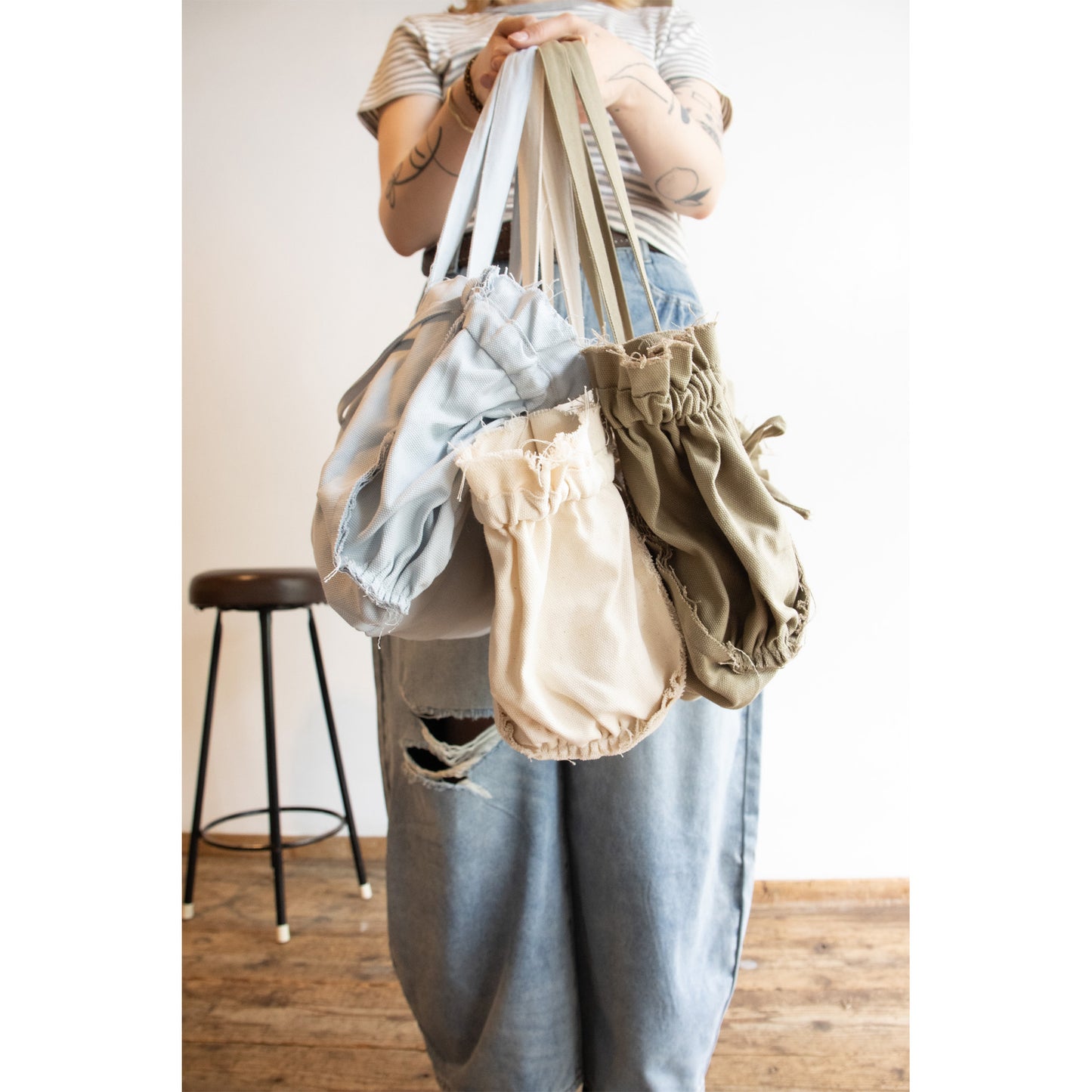 Gathered Ribbon Boston Bag(IVORY)