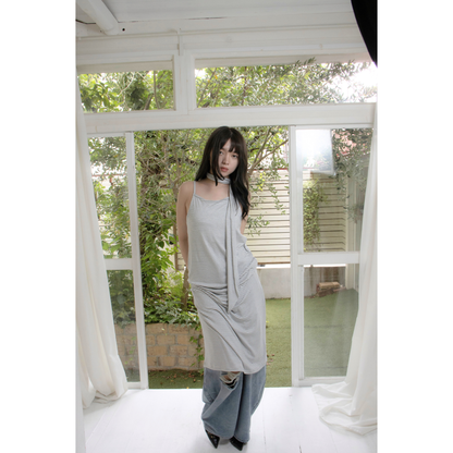 fine border tie dress（Charcoal）