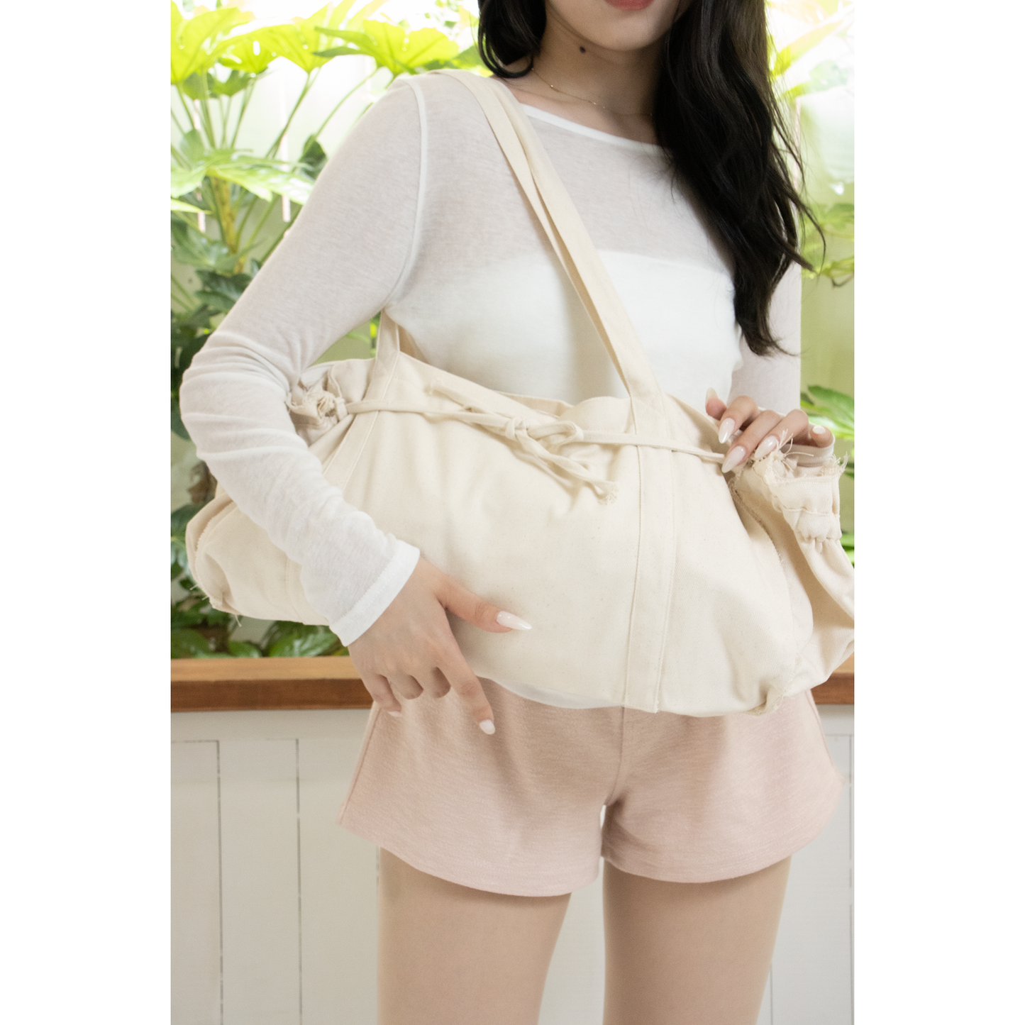Gathered Ribbon Boston Bag（IVORY）