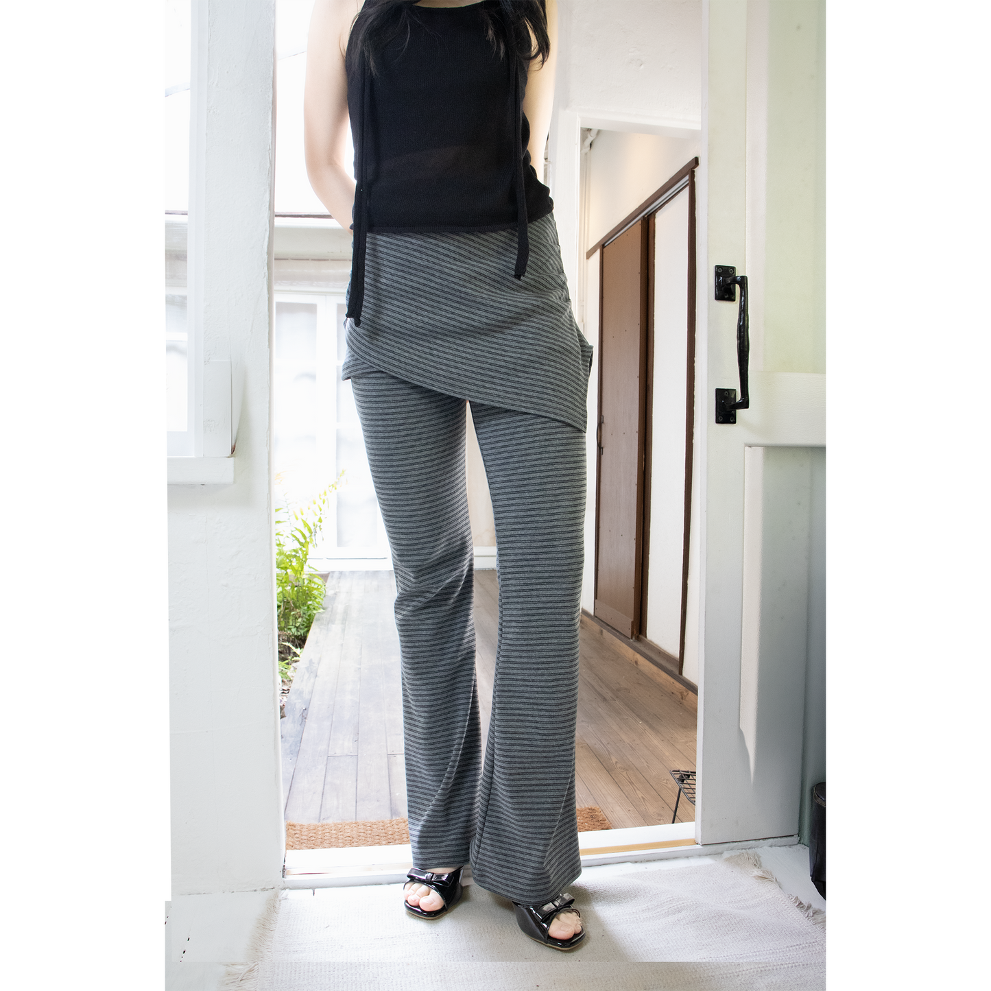 layered skirt flare border pants