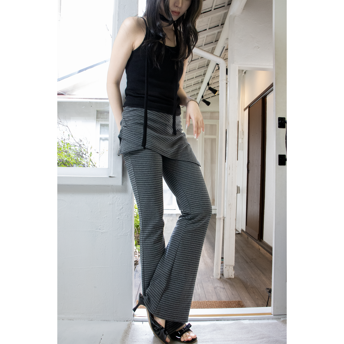 layered skirt flare border pants