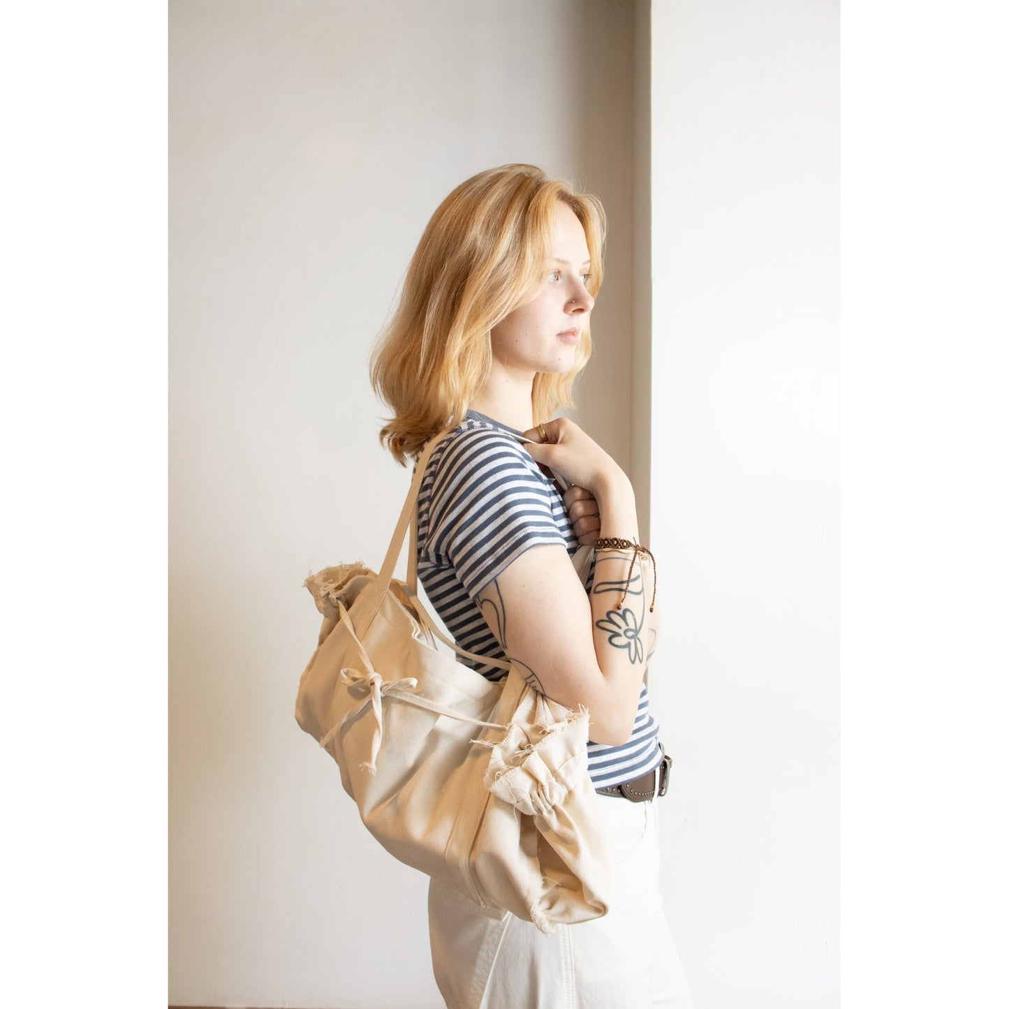 Gathered Ribbon Boston Bag (KHAKI)