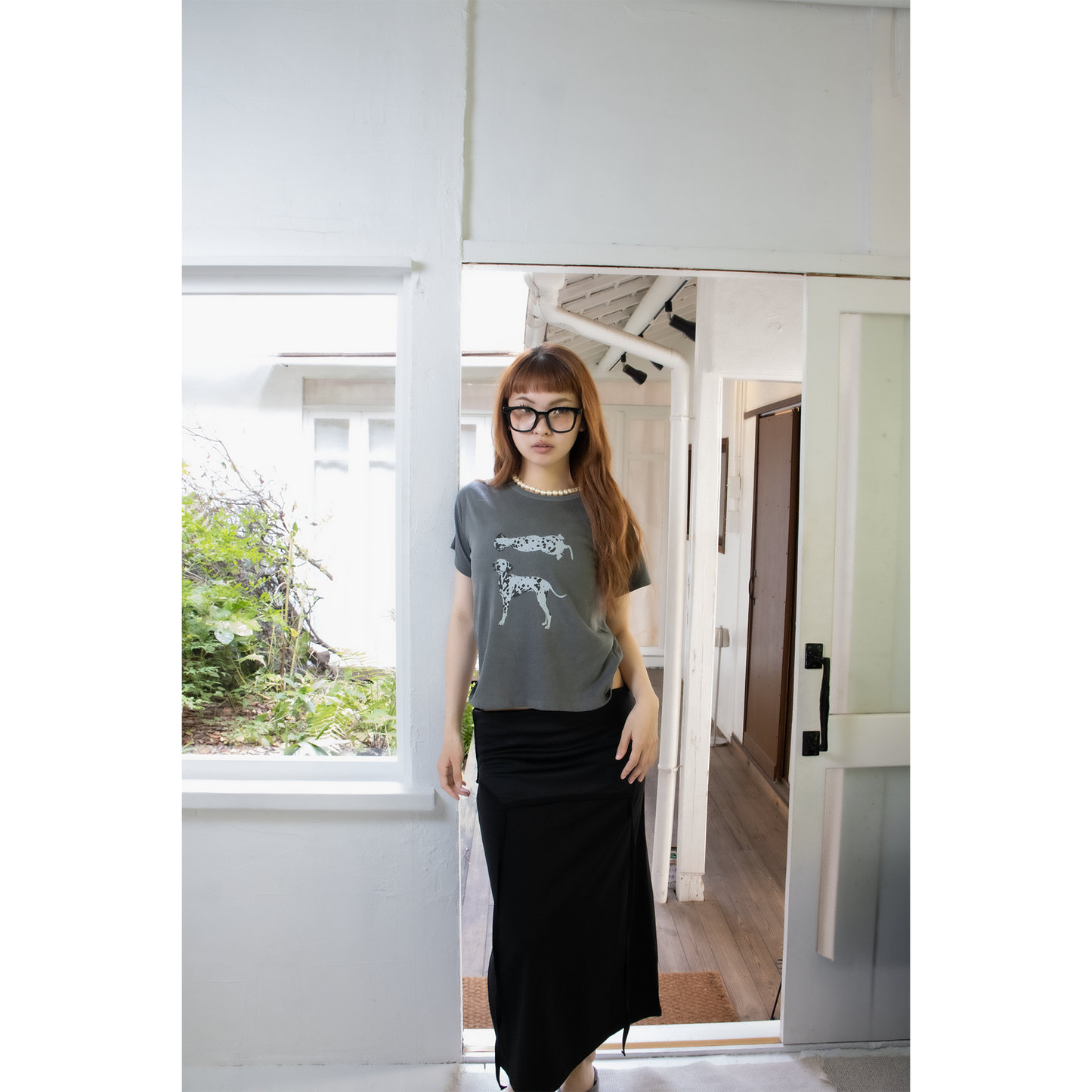 button slit 2way skirt (Black)