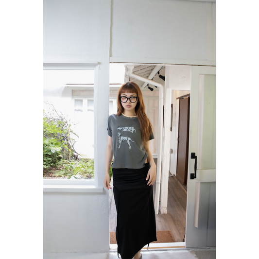 button slit 2way skirt (Black)