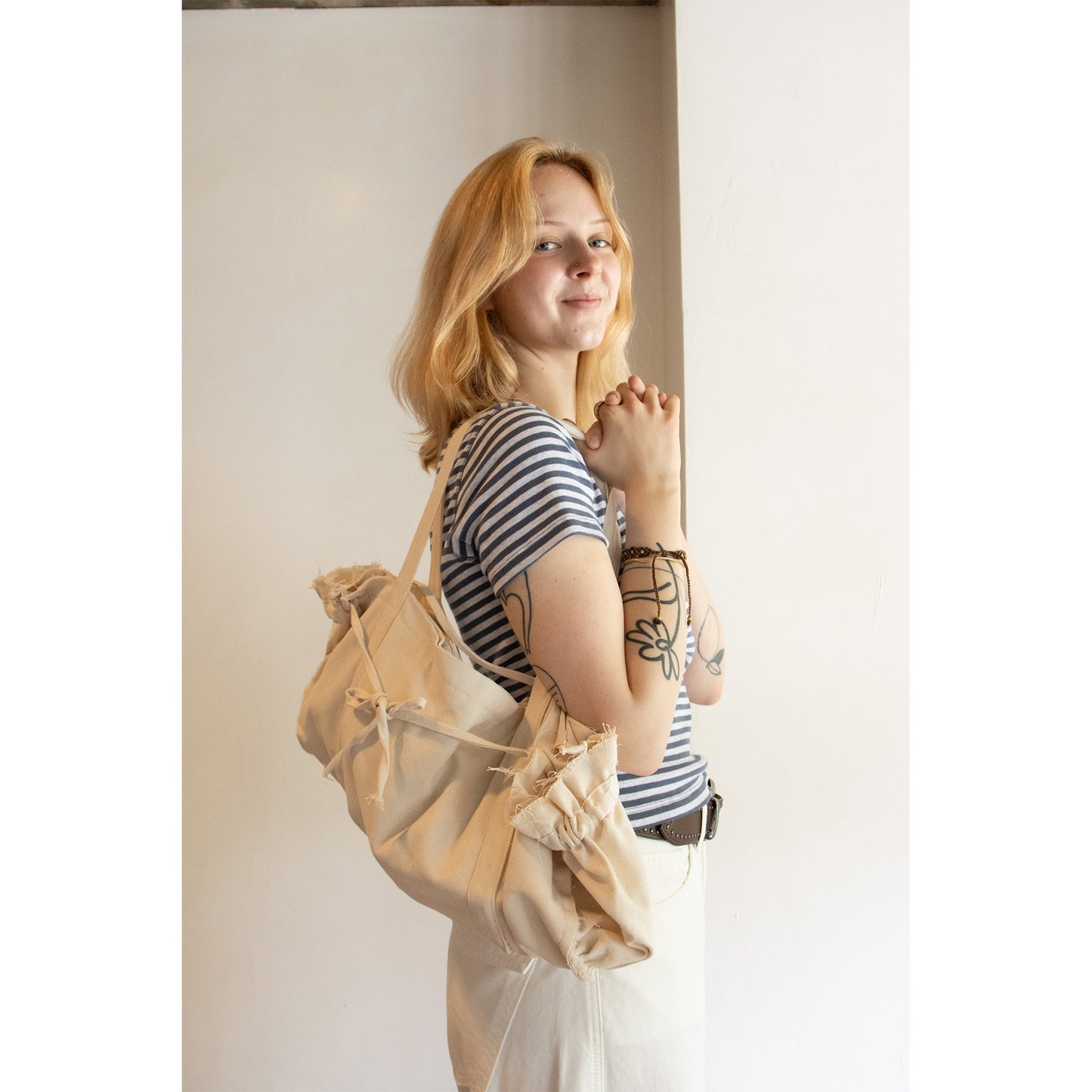 Gathered Ribbon Boston Bag（IVORY）