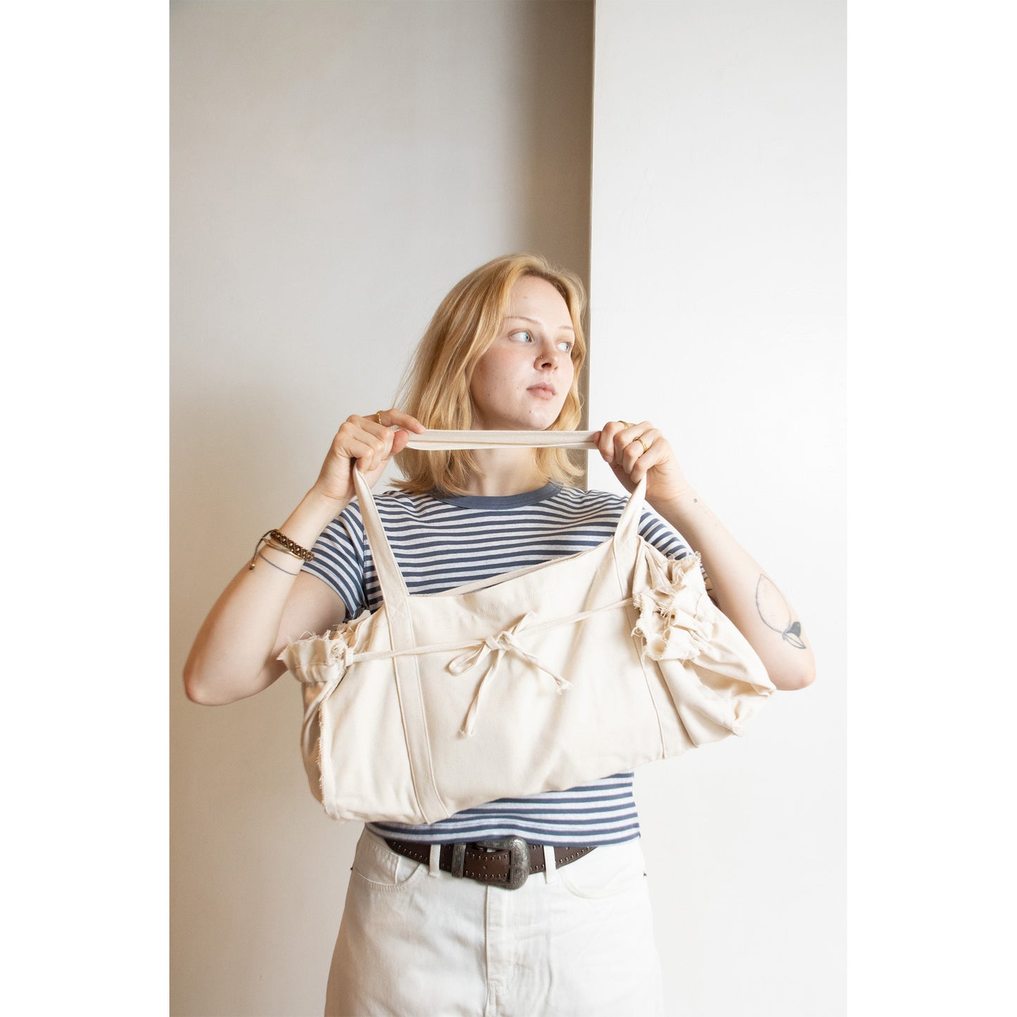 Gathered Ribbon Boston Bag（IVORY）