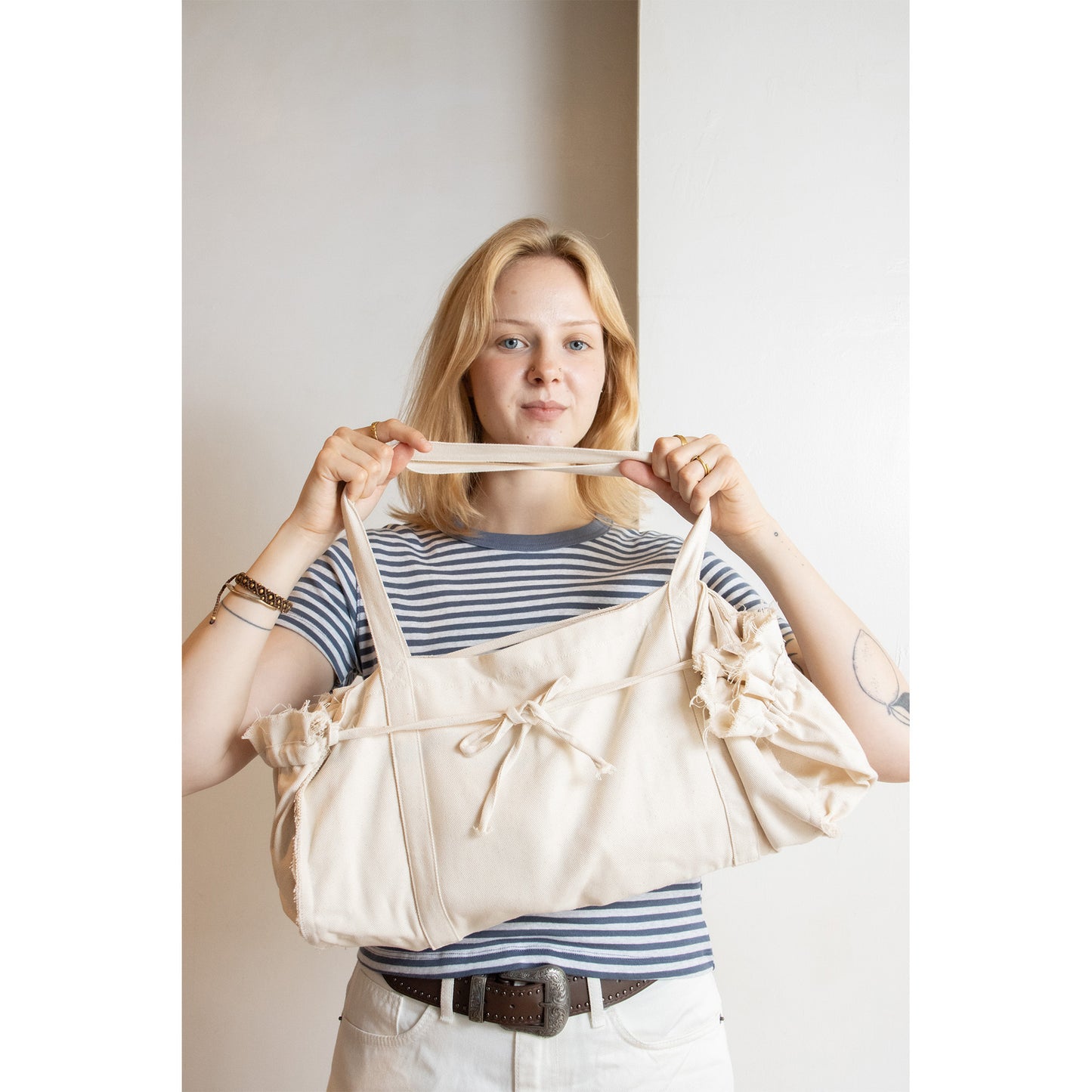 Gathered Ribbon Boston Bag（IVORY）