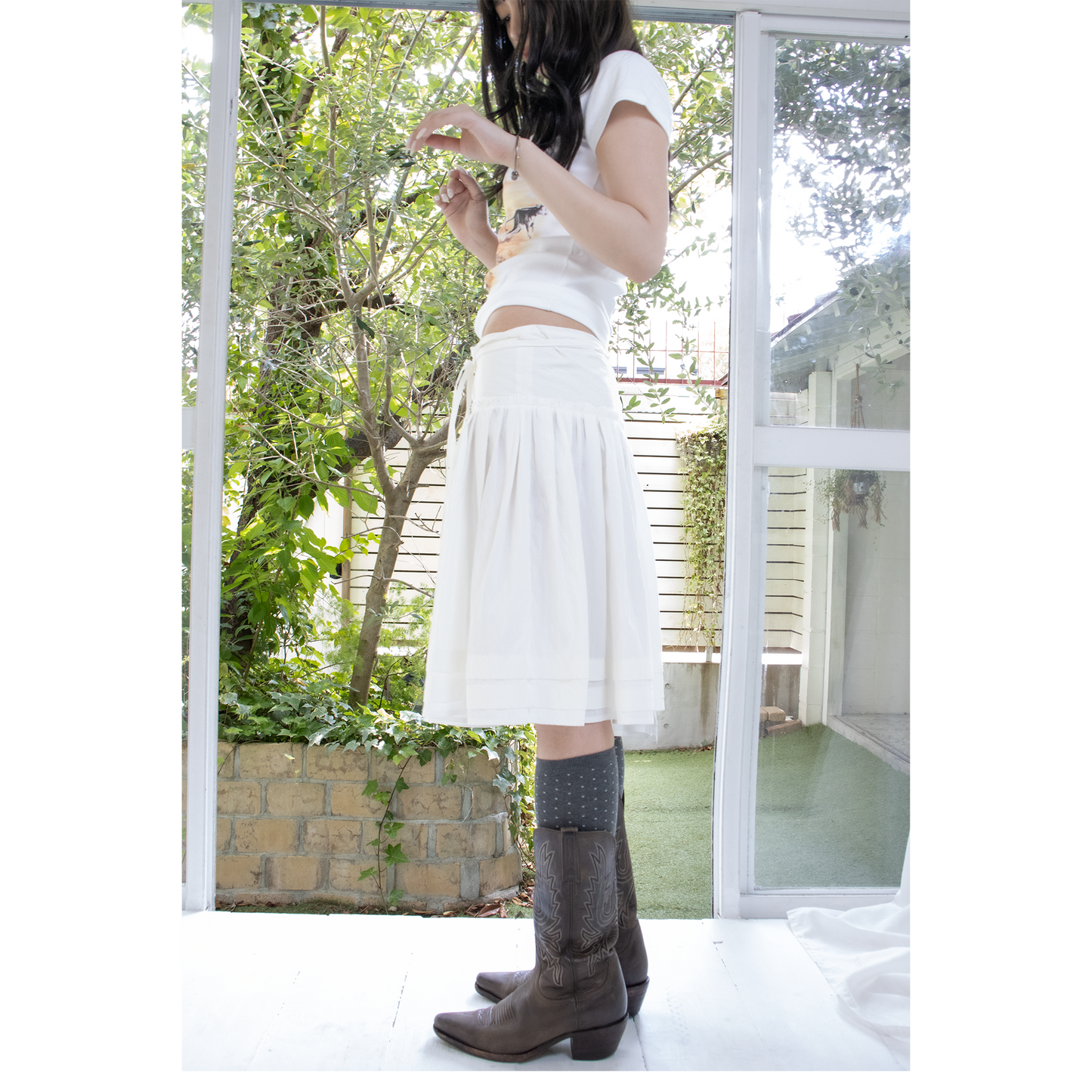 ribbon wrap midi skirt