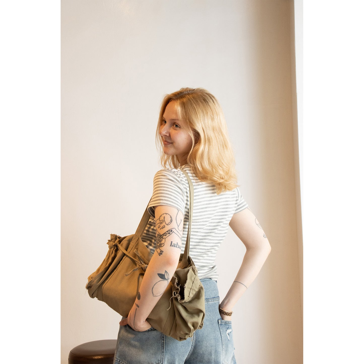 Gathered Ribbon Boston Bag（IVORY）
