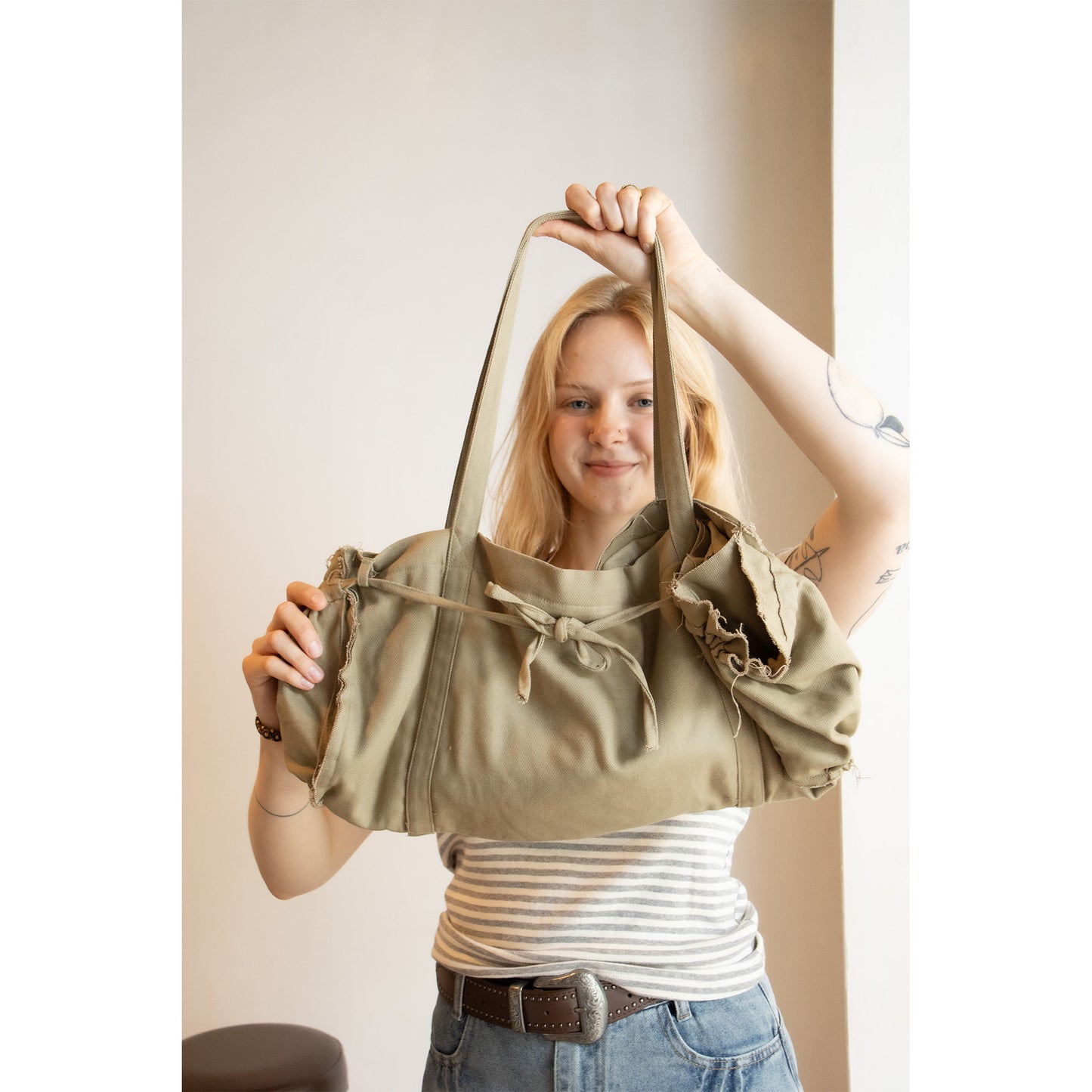 Gathered Ribbon Boston Bag（IVORY）