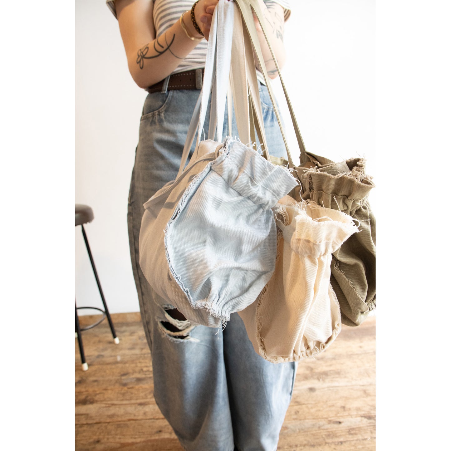 Gathered Ribbon Boston Bag（IVORY）