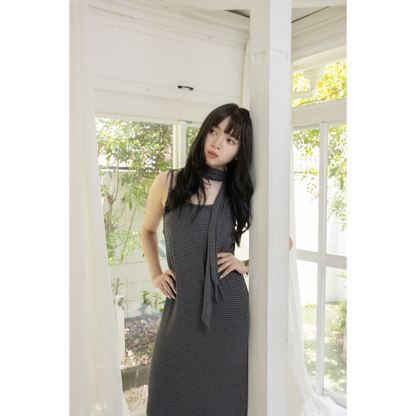 fine border tie dress（Charcoal）
