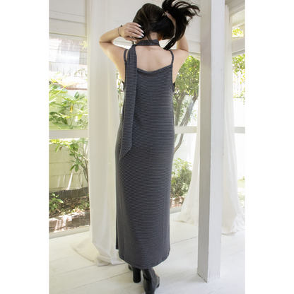 fine border tie dress（Charcoal）