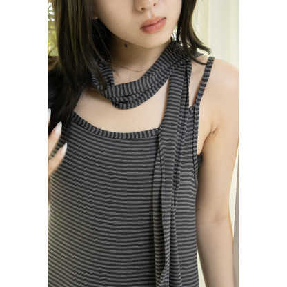 fine border tie dress（Charcoal）