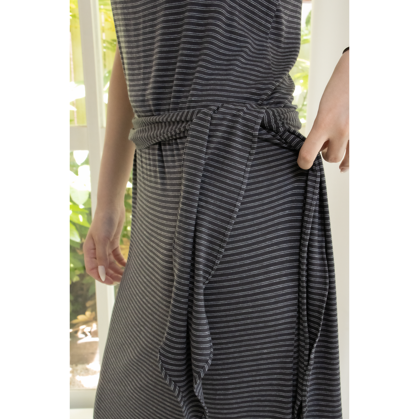 fine border tie dress（Charcoal）