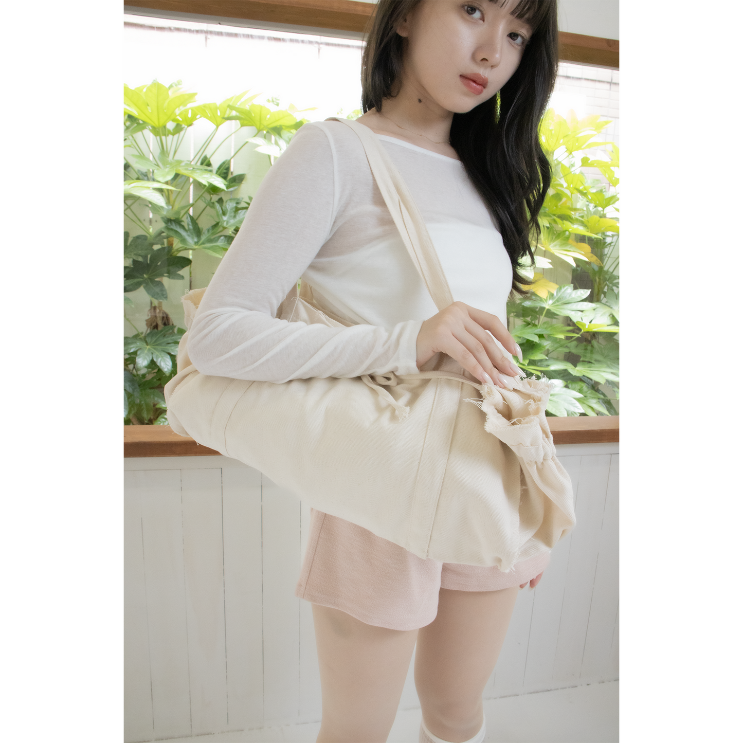 Gathered Ribbon Boston Bag（IVORY）