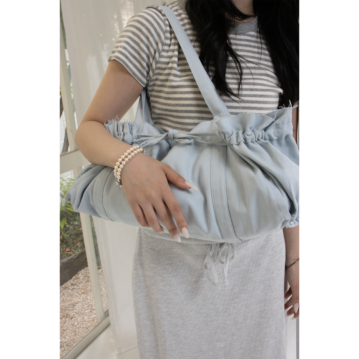 Gathered Ribbon Boston Bag（IVORY）