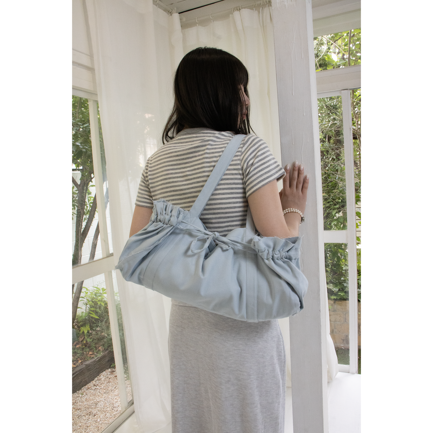 Gathered Ribbon Boston Bag（IVORY）