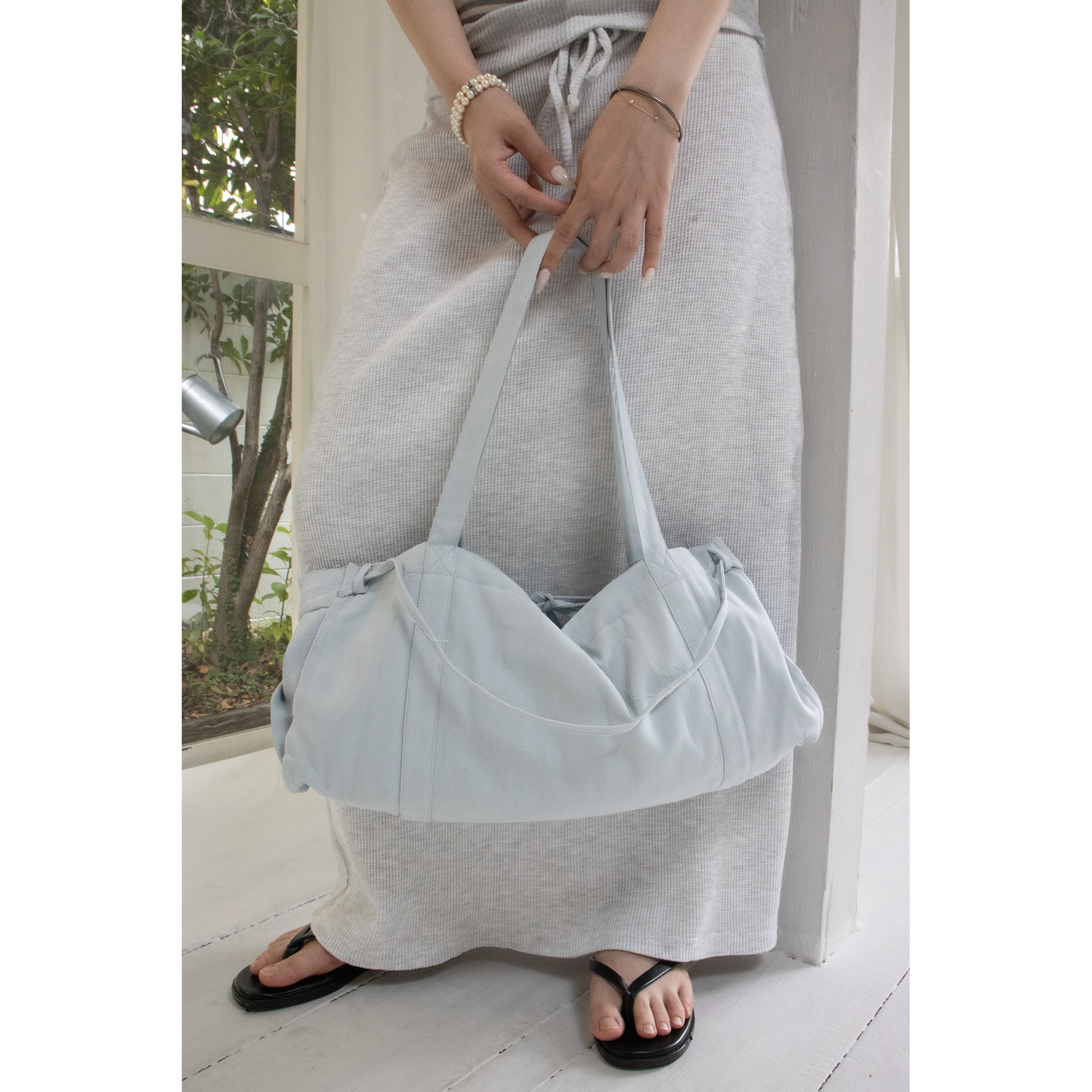 Gathered Ribbon Boston Bag（IVORY）